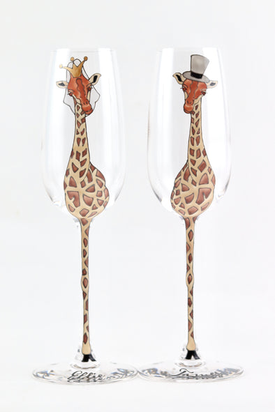 Giraffe Bride and Groom Champagne Flute