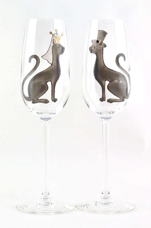 Cat Bride and Groom Champagne Flutes