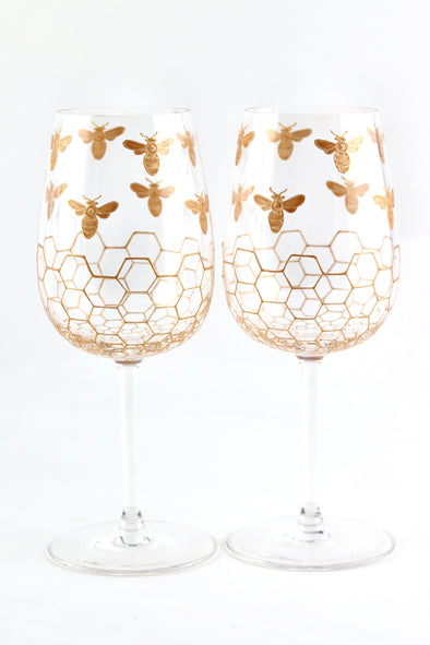 Gold Bees WIne Glass