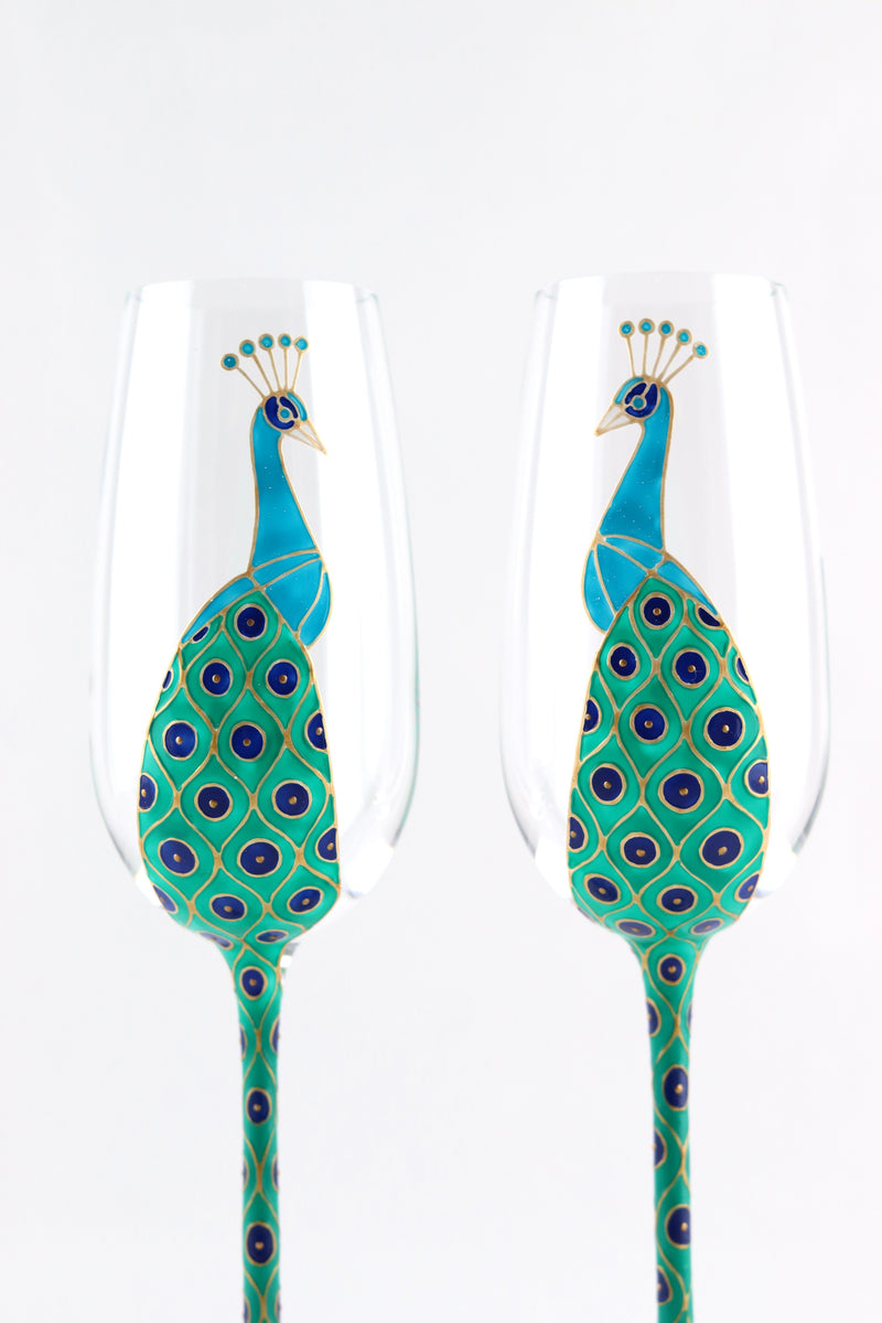 Peacock champagne flutes – Toasted Glass