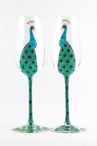 Peacock champagne flutes