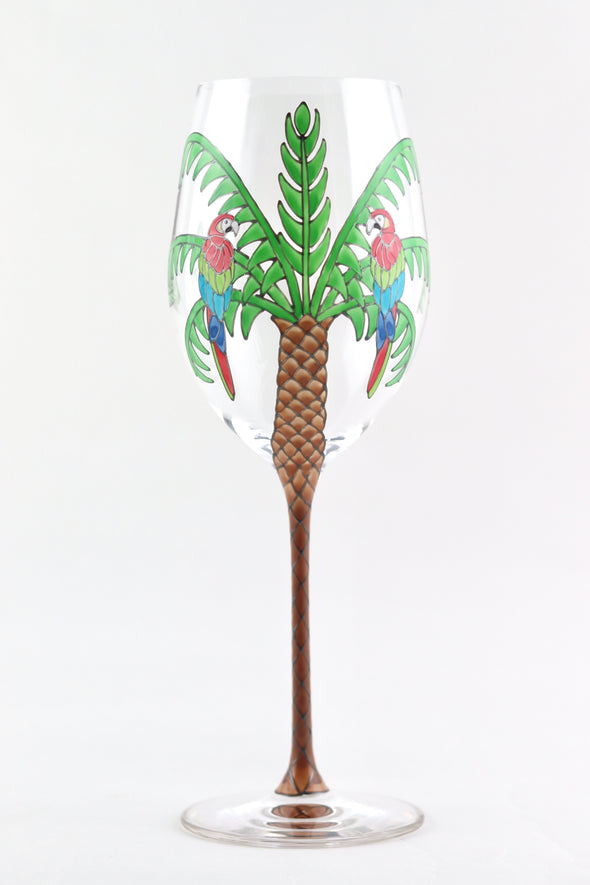 Palm and Parrots Wine Glass