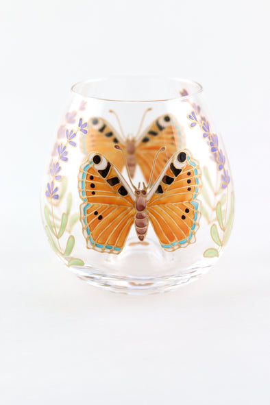 Tortoiseshell Butterfly and Lavender Stemless Glasses