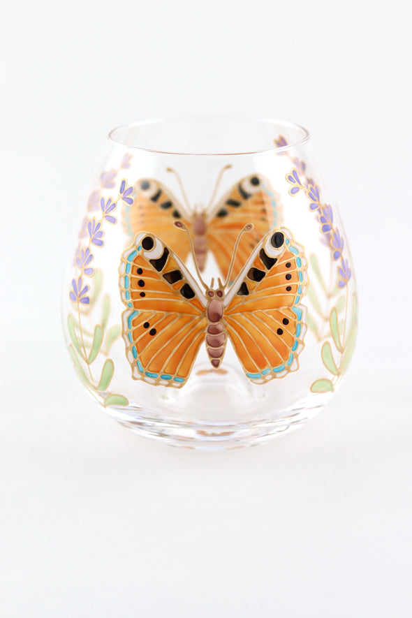 Tortoiseshell Butterfly and Lavender Stemless Glasses