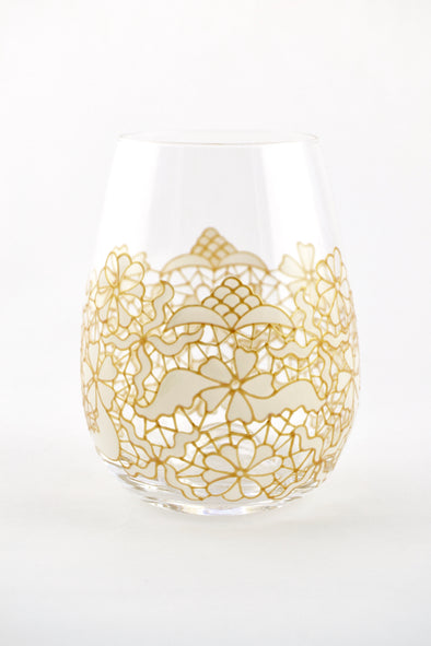 White Lace Stemless Wine Glass (2 sizes)