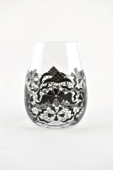 Black Lace Stemless Glasses (2 sizes)